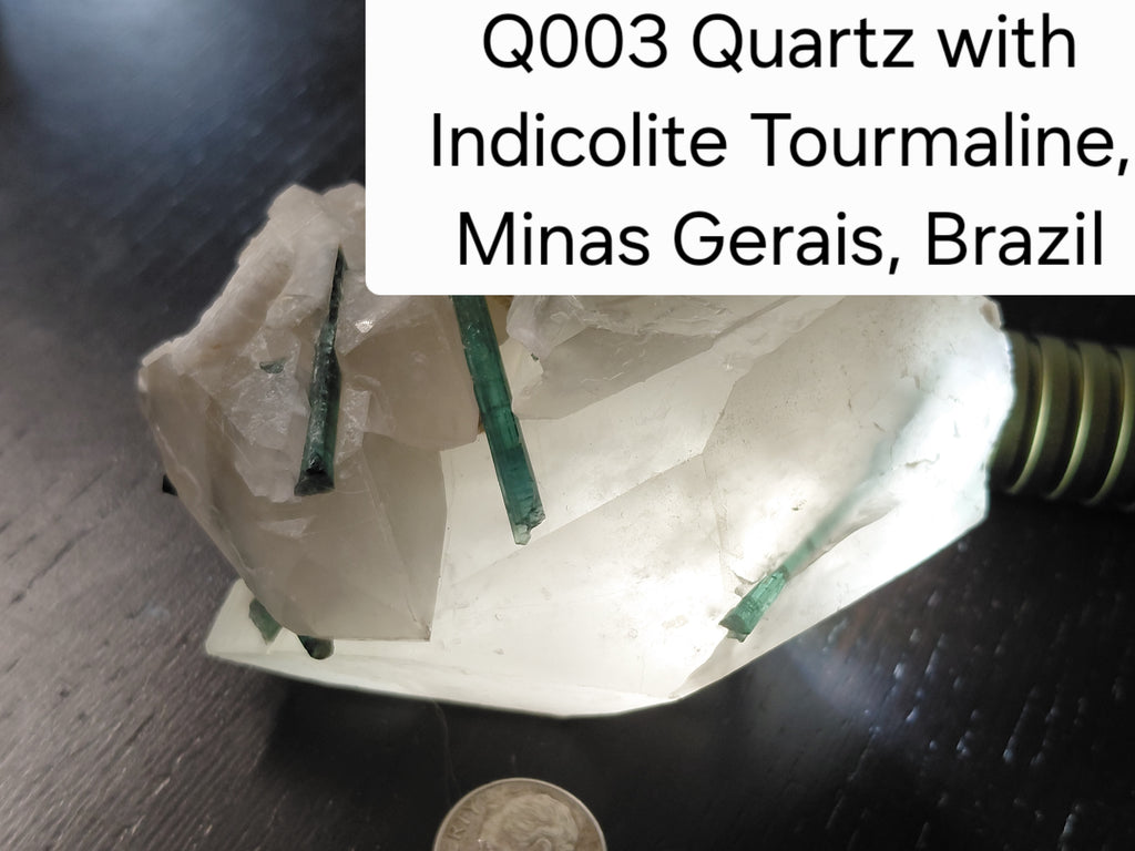 Q003 – Indicolite Tourmaline on Quartz Cluster