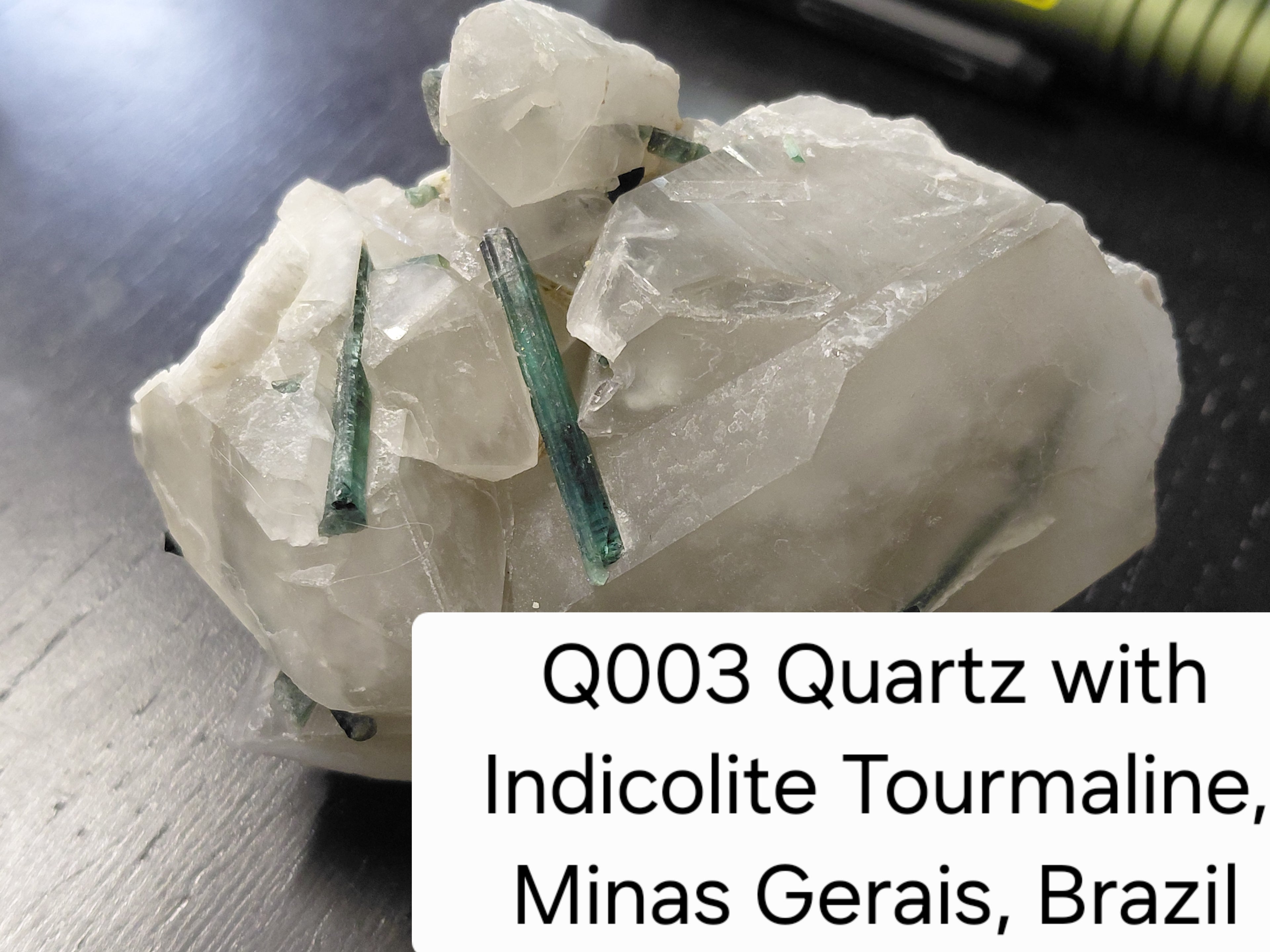 Q003 – Indicolite Tourmaline on Quartz Cluster