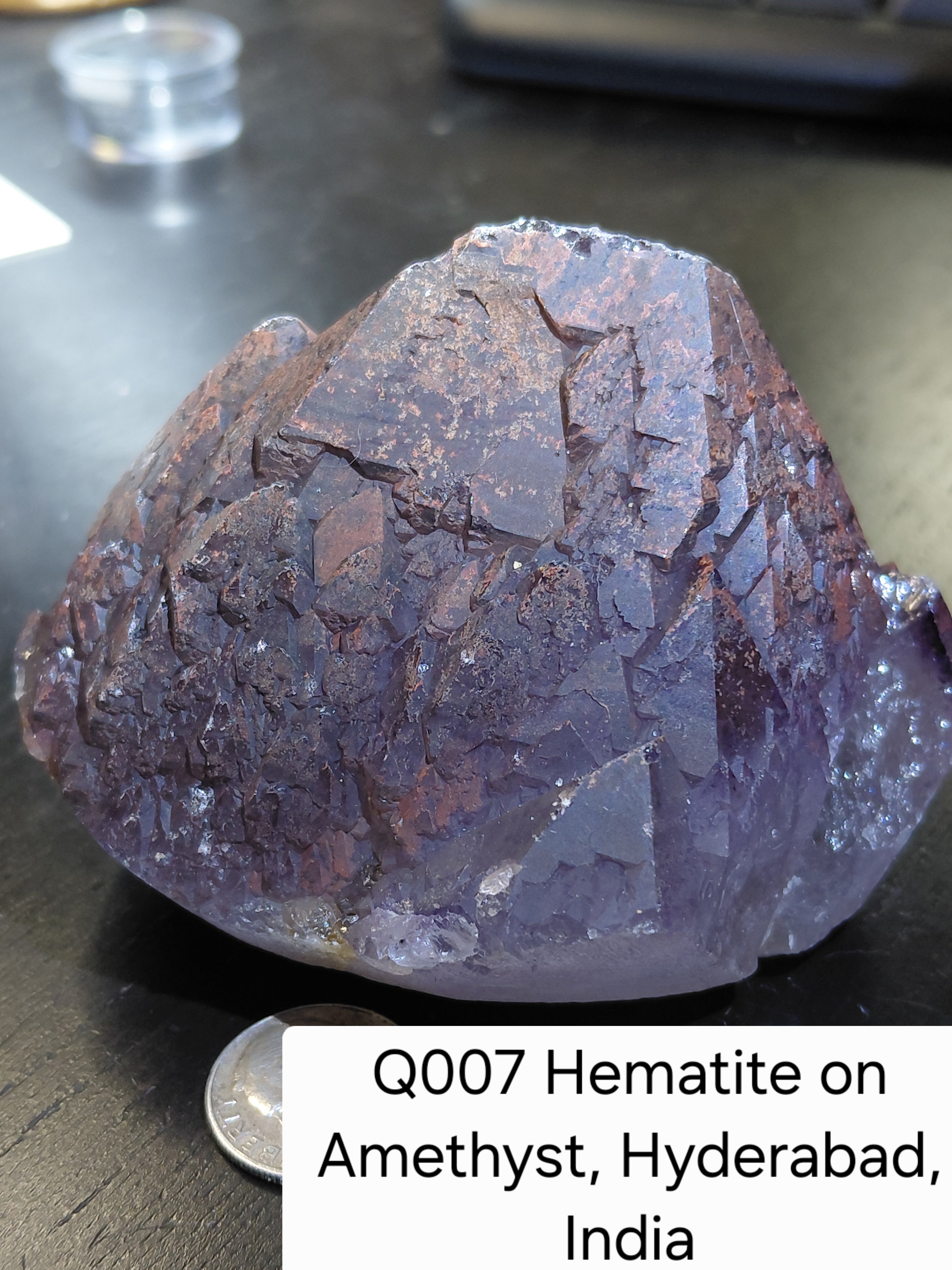 Q007 – Hematite on Amethyst (Large Display)