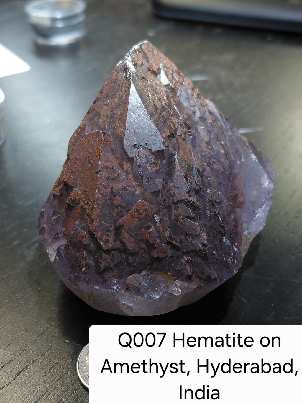 Q007 – Hematite on Amethyst (Large Display)