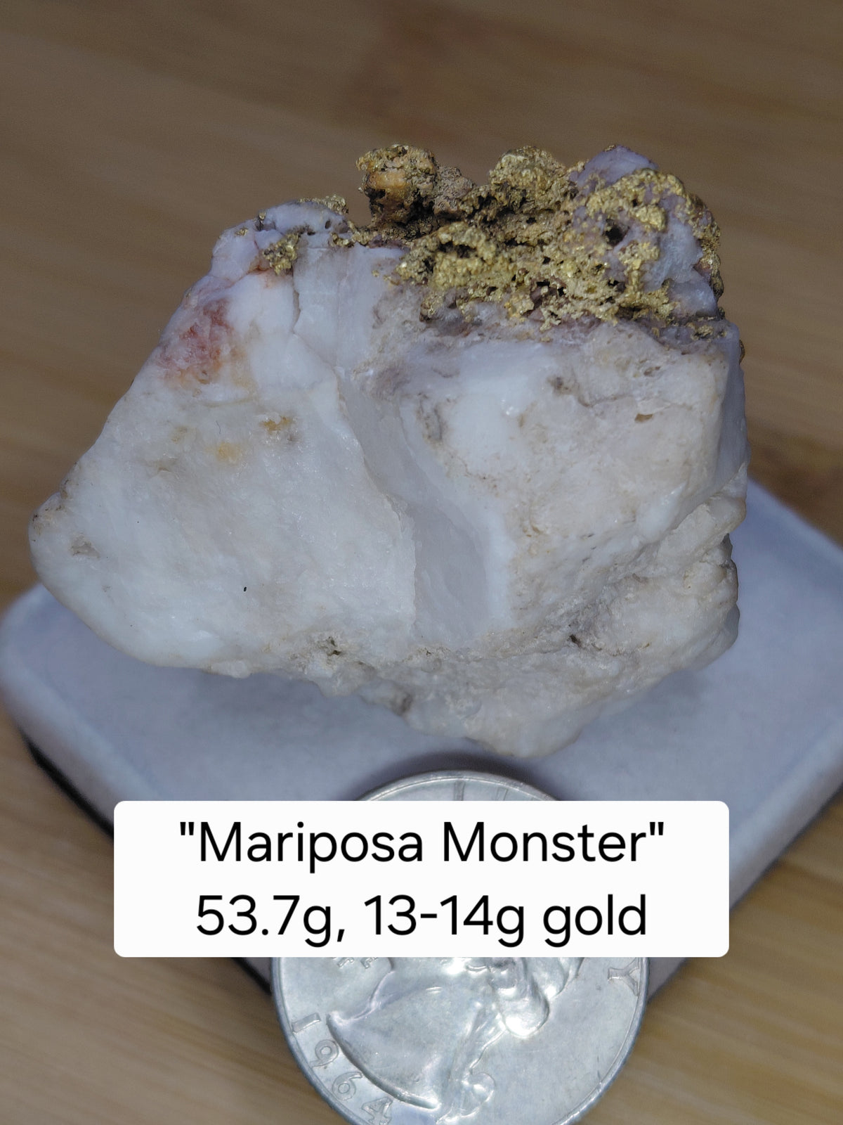 "Mariposa Monster" 53+ gram crystalline gold-in-quartz specimen