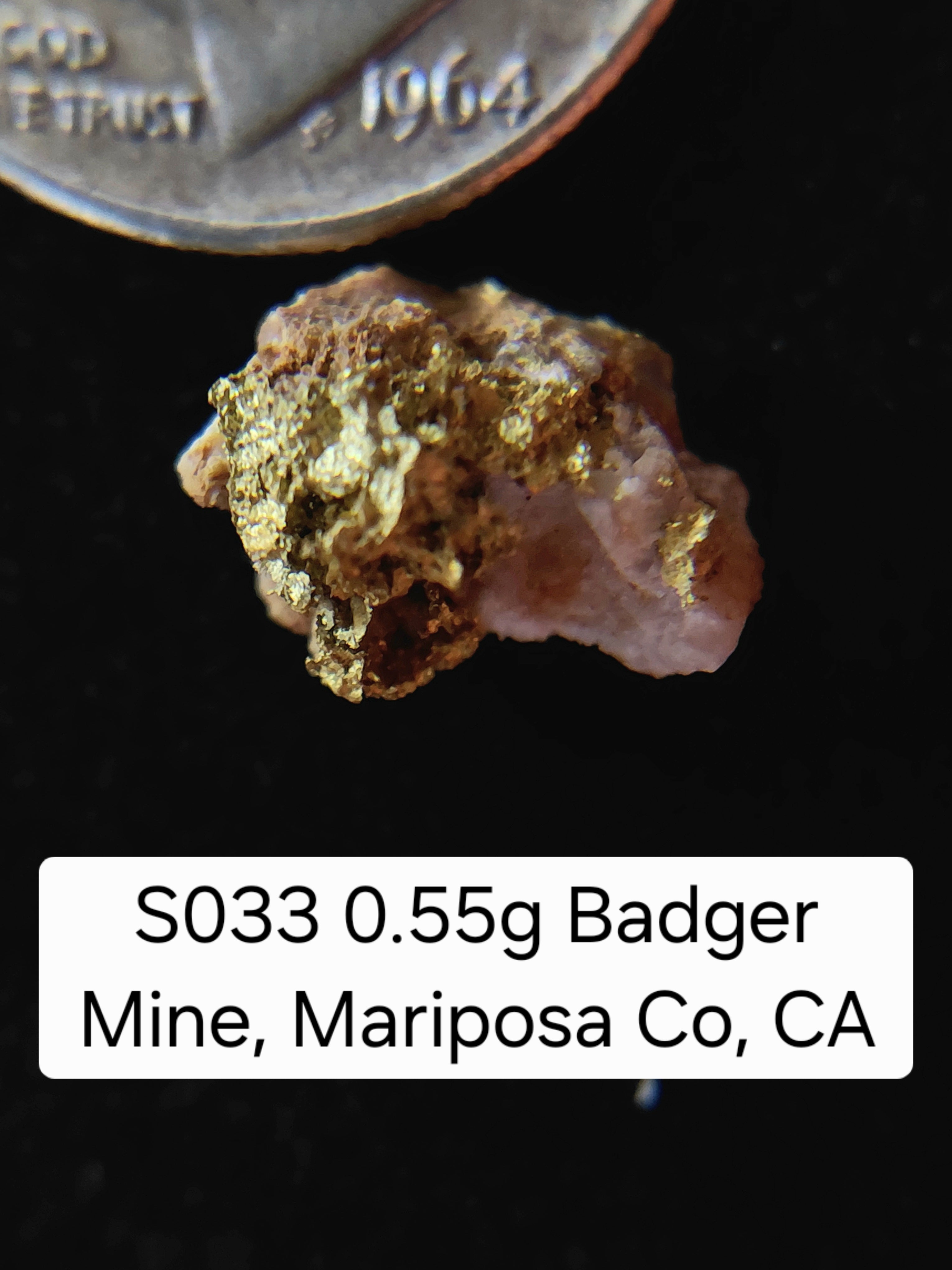 S033 0.55g Badger Mine, Mariposa Co, CA