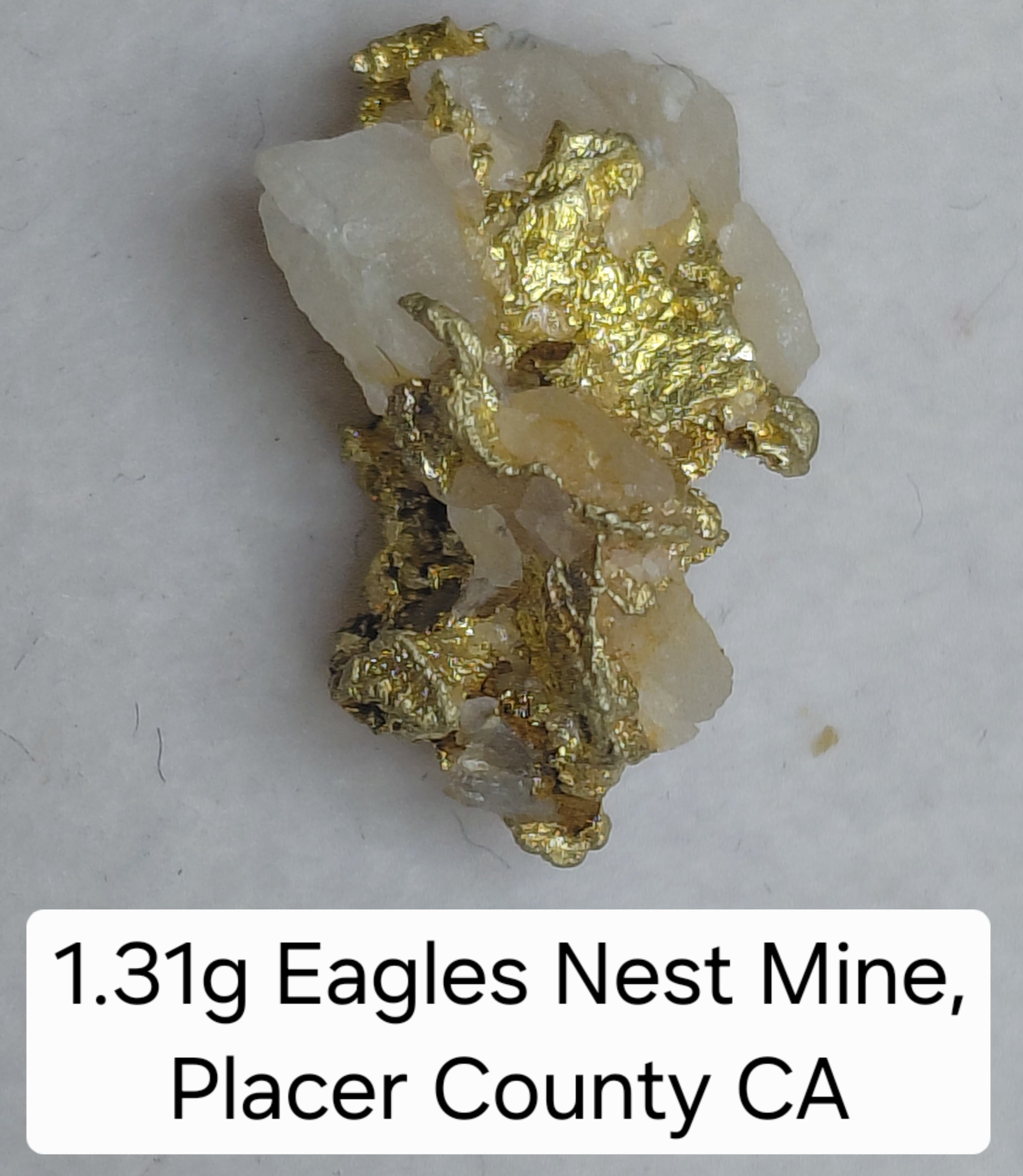 1.31g Natural Gold on Quartz - Eagle's Nest Mine, Placer County, California